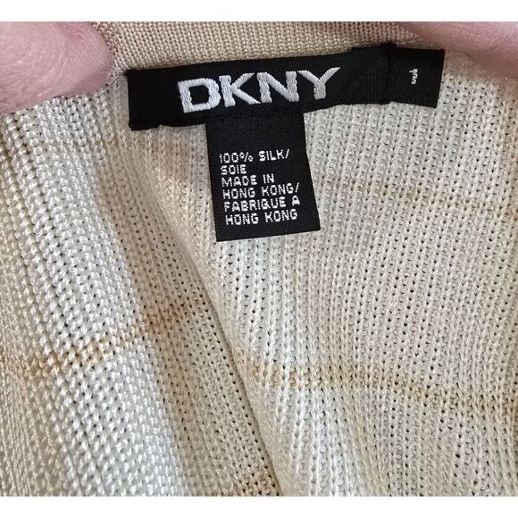 DKNY Beige & Cream Striped 100% Silk V-Neck Sleeveless Tank Top Size L - Picture 4 of 5